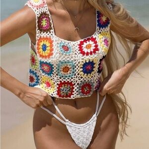 Crochet Granny Square Crop Top - Multicolor